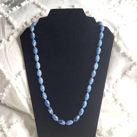 Vintage Blue Swirl Beaded Necklace - Picture 1 of 4